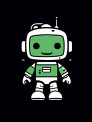T-shirt design, Minimalist white on a green background negative space whimsical cuteness, Robot created with Generative Ai