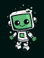 Fototapeta premium T-shirt design, Minimalist white on a green background negative space whimsical cuteness, Robot created with Generative Ai
