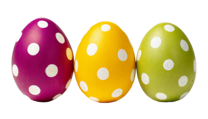 Colorful polka dot easter eggs isolated on transparent background.
