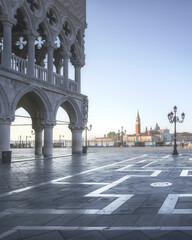 Venice at dawn, Piazza San Marco, Doge Palace and San Giorgio church. Italy