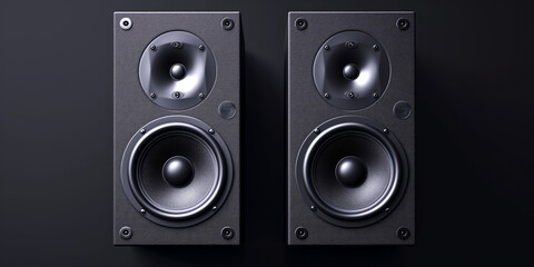 Pair Of Black Loud Speakers Isolated on black background