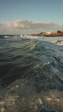 Waves in the North Sea of Gran Canaria, recorded vertically with drone in 4K