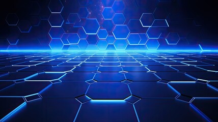 Fototapeta premium an abstract blue technology hexagonal background, in a minimalist modern style, capturing the essence of technological sophistication and simplicity.