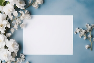 Romantic wedding card mockup with a blank design, featuring floral elements on a white background for a spring-inspired touch.