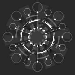 Graphic vector elements for design, banners, illustrations, flyers. Round elements with blank windows for inserting information and icons