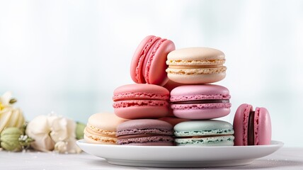 Fototapeta premium a plate filled with delectable chocolate macarons in a minimalist modern style setting.