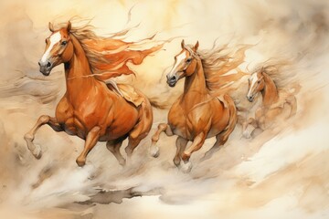 Fototapeta na wymiar Whirling sandstorm horsemen, riding on gusts of wind with unrivaled speed - Generative AI