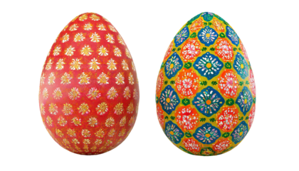 Easter eggs with floral pattern isolated on transparent background.