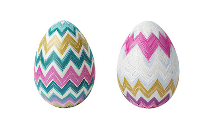 Fototapeta premium Easter eggs with colorful geometric pattern on transparent background.