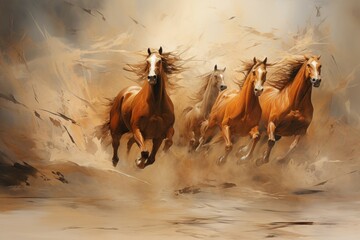 Whirling sandstorm horsemen, riding on gusts of wind with unrivaled speed - Generative AI - obrazy, fototapety, plakaty