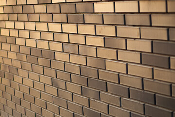 Texture of a black brick wall in the sunset rays.