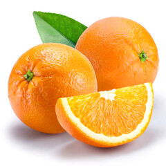 Orange whole and sliced isolated on white background