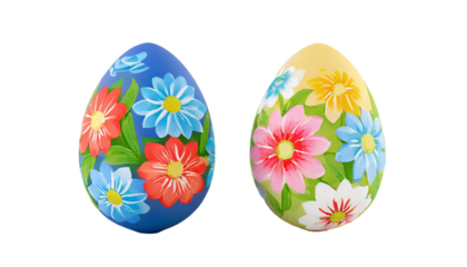 Easter eggs with flowers. Isolated on a transparent background.