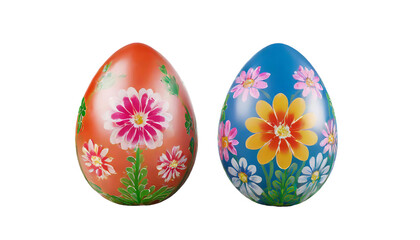 Fototapeta premium Easter eggs with flowers. Isolated on a transparent background.