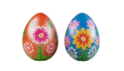 Easter eggs with flowers. Isolated on a transparent background.