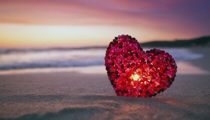 Fototapeta premium valentine's day art, stone heart on the beach, decorative heart on the beach, picture for valentine's day
