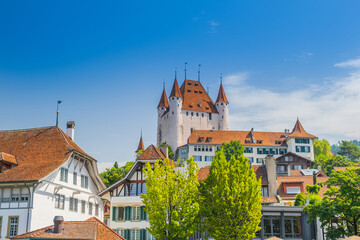 Thun castle in the town of Thun, Switzerland, amazing historic cityscape