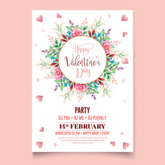 Vector illustration Watercolor Happy Valentine's day party celebration poster template  | Valentine Birthday Invitation | with Rose flower , red heart and golden frame .