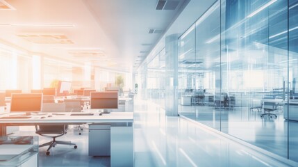Business buzz: blurred open office space in a modern corporate setting