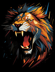 T-shirt design, a modern, abstract representation of a roaring lion created with Generative Ai