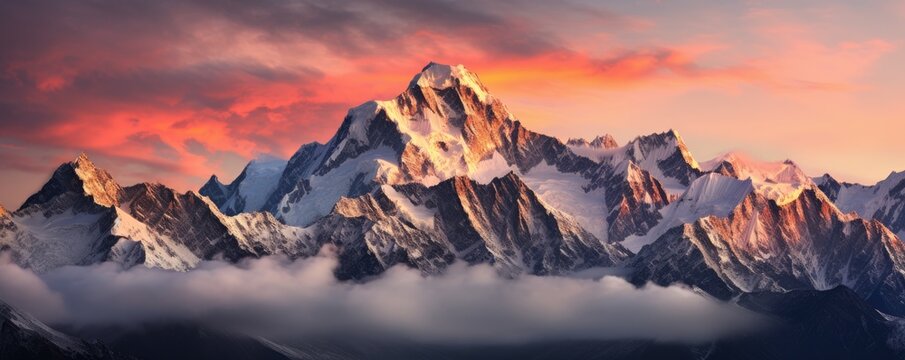 Beautiful Landscape Of Amazing Mountains With Charming Snowy Peaks