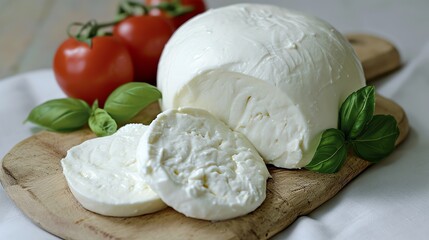Fresh Mozzarella Cheese Slices with Basil and Tomatoes