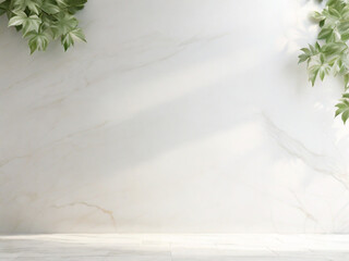 white wall with blurred foliage shadow on light background Perfect backdrop for a presentation on a sleek floor 