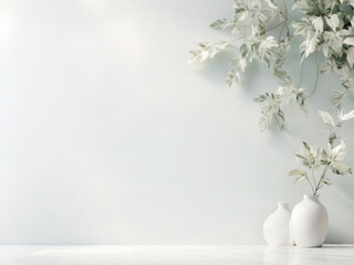  white wall with blurred foliage shadow on light background Perfect backdrop for a presentation on a sleek floor  
