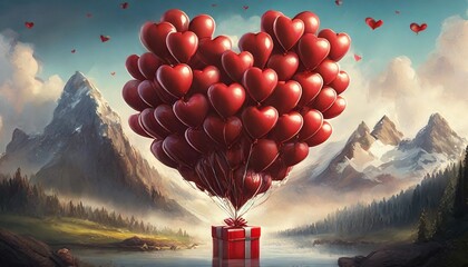 bunch of bright red balloons arranged in heart shape floating gift for love on white background 3d rendering - obrazy, fototapety, plakaty