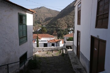 Fototapeta na wymiar Buildings of little nice town Hermigua in mountains on La Gomera, Canary Islands, Spain