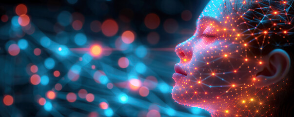 Abstract futuristic background of artificial intelligence as a human. AI brain and information concept.