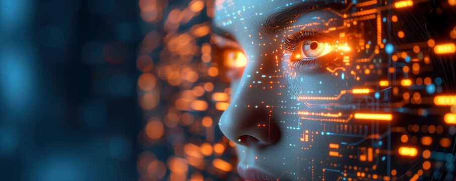 Abstract futuristic background of artificial intelligence as a human. AI brain and information concept.