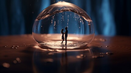 A romantic boy proposing a beautiful thick girl view inside a water droplet - Generative AI - obrazy, fototapety, plakaty