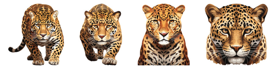 Set of leopard, wildlife animal, vector illustration isolated on white background