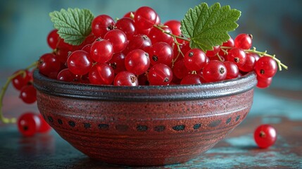 A bowl of mature crimson currants captured in a high-resolution image.
