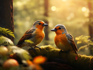 Robin bird in the forest in nature, concept of taking care of the forests, the planet, the ecosystem, the environment, earth day and nature