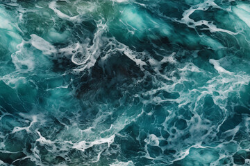 Top view of ocean waves in dark aquamarine and green, with realistic textures. - obrazy, fototapety, plakaty