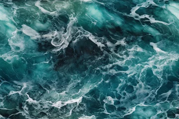 Foto op Canvas Top view of ocean waves in dark aquamarine and green, with realistic textures. © yarohork