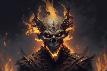 burning skull in fire