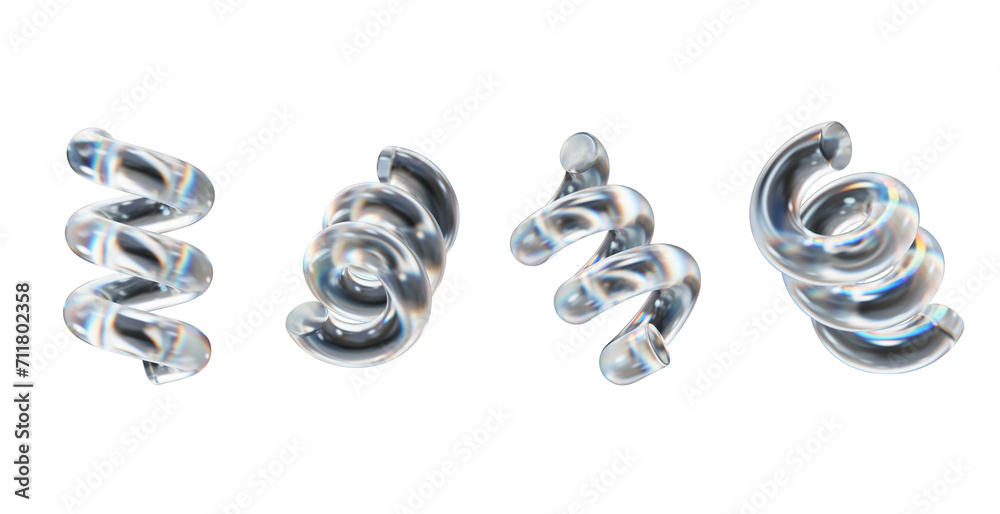 Poster crystal spring geometry shape set isolated background 3d rendering