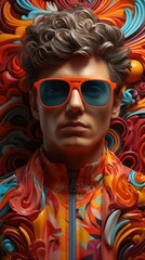 a man model in colorful glasses, in the style of pop art influencer