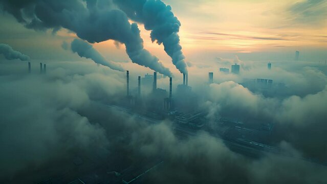 Power plant in the city. Industrial chimneys from factory. Metallurgy blue sky. Metallurgical industrial factory. Poisoned air. Epic pollution of nature. Toxic substances. smoke moving