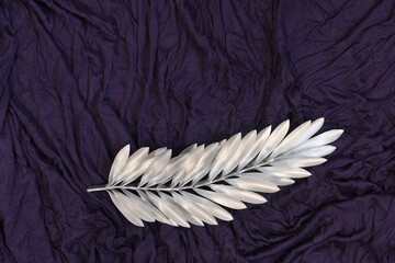 Silver palm leaf on purple background. Ash Wednesday concept.Ash Wednesday concept.