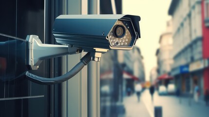 CCTV security camera on office building background. - obrazy, fototapety, plakaty
