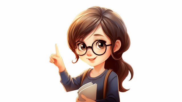 a small eyes girl is teaching,pixal style,white background,cartoon style