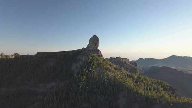 Gran Canaria Aerial view, Roque Nublo, plains and pine forests in detail recorded with drone (4K)