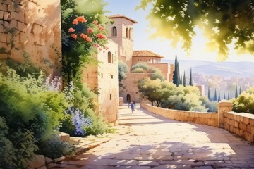 Fototapeta premium view of the old city jerusalem created with generative AI software