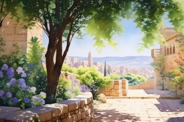 Obraz premium view of the old city jerusalem created with generative AI software