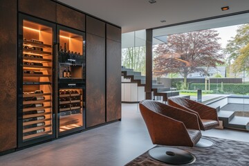 Wine fridge in a modern home - obrazy, fototapety, plakaty