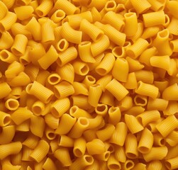 A close up of a pile of yellow pasta. Generative AI.